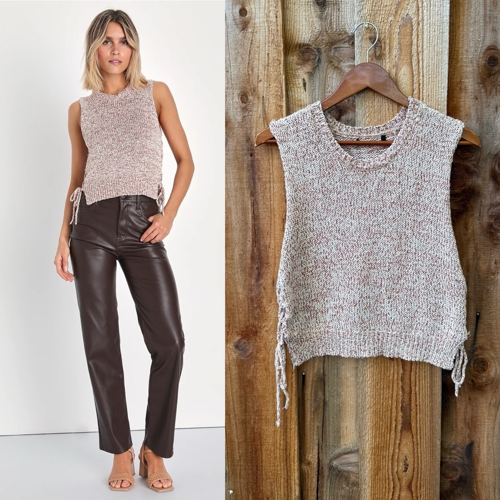 Mauve Marled Knit Lace-Up Sweater Tank Top 🌿